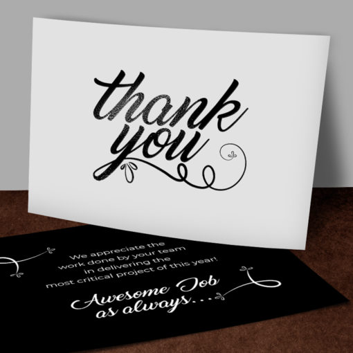 custom foil postcards, foil postcards, Foil Postcards | High-gloss spot UV And Black Foil Thank you | PrintMagic
