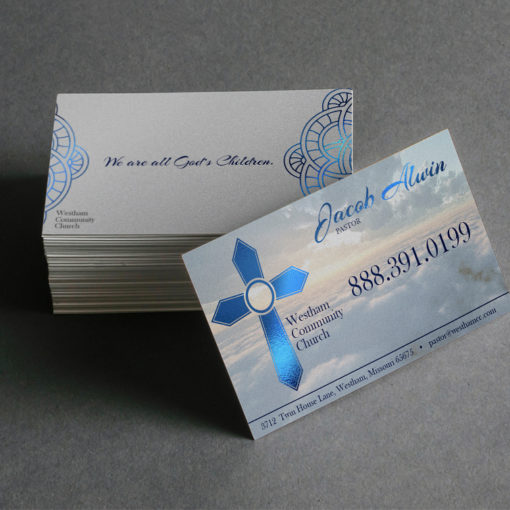 Foil Business Cards | Business Card Blue Foil Horizontal Rectangle Religious | PrintMagic