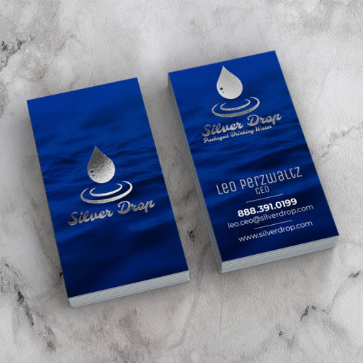 Raised Foil Business Cards | Business Card Raised Foil Silver Vertical Service Provider Bottled Water Supplier | PrintMagic