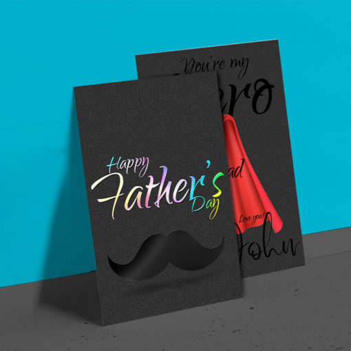 Raised Foil Postcards | Vertical Rectangle Holographic Raised Foil On both side with Premium Gloss (16pt C2S) paper stock and Velvet Soft Touch Lamination Fathers Day Foil Postcards | PrintMagic