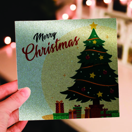 Flat Pearl Metallic Greeting Cards Square Christmas Happy Holidays | Printmagic