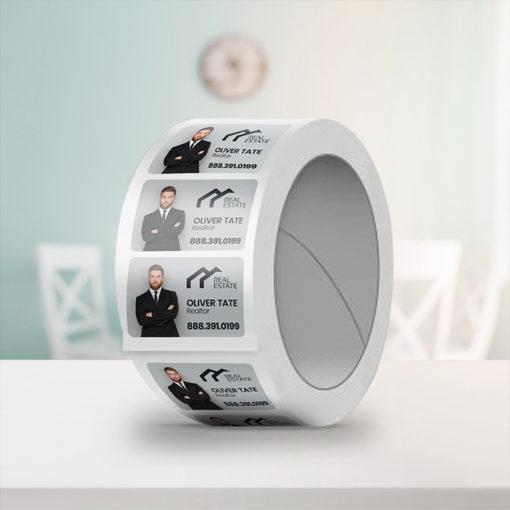 Roll Stickers | Recatngle Rounded corner shape Printed Front side with Bright Silver Metallic (Bright Silver Metallic - 2mil) Paper Stock and Roll Stickers for real estate | PrintMagic