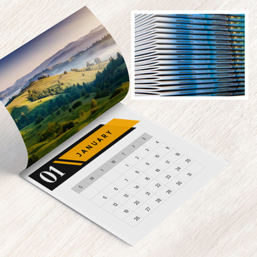 Calendars Saddle Stiched Horizontal Rectangle Promotion Branding Real estate Automotive 12 Months Premium Stock Accurate Dates Events Shows Give away | PrintMagic
