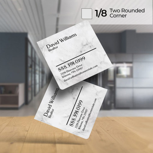 Two Rounded Corner Business Cards | Add UV or Matte coating, with UV available on one or both sides and 3 size options to choose from, available in a square or rectangle shape | PrintMagic
