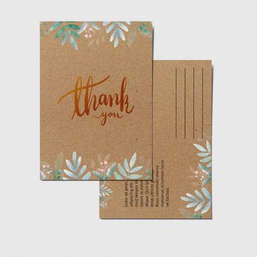 Brown Kraft Postcards printing | Thank You Brown Kraft Postcards with Thick Brown Kraft Uncoated and printed front only | Print Magic