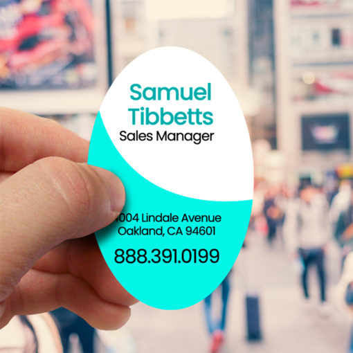 Die Cut Business Cards | Vertical Oval Premium Gloss (16pt C2S) printed front side Real Estate Business Card | PrintMagic