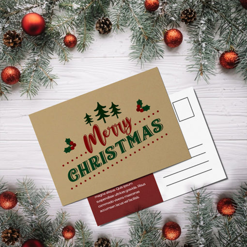 Brown Kraft Postcards | Eco-friendly, 100% recycled paper and 3.5” to 6.5” size options Merry Christmas postcards | PrintMagic