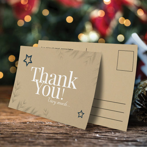 Brown Kraft Postcards | Thick Brown Kraft Uncoated (Uncoated - 18pt) paper stock printed front side Thank You Postcards | PrintMagic
