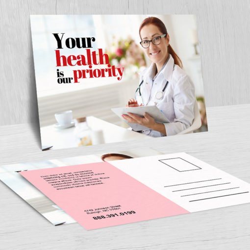 Velvet Soft Touch Postcards | Horizontal Rectangle Premium Gloss (16pt C2S) paper stock printed on Front Sides with Velvet Soft Touch Lamination Medical Doctor Healthcare Postcards | PrintMagic