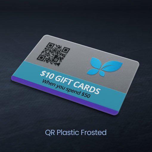 Plastic Postcards | Horizontal Rectangle Round Corner Frosted Plastic 20pt. Paper stock Printed front only QR Gift Cards Plastic Postcards | PrintMagic