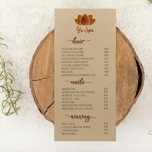 Recycled Brown Kraft Flat Menus Premium Stock Restaurant cafe meal delivery fast food custom take out economical branding promotion | PrintMagic