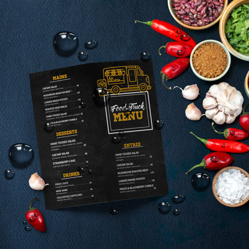 Waterproof Synthetic Menus Bi Fold Premium Stock Restaurant cafe meal delivery fast food custom take out economical branding promotion | PrintMagic