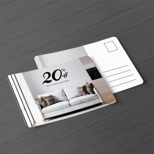 Plastic Postcards | Horizontal Rectangle Round Corner White Plastic 20pt. Paper stock Printed both sides Interior Decor Sales Offers Plastic Postcards | PrintMagic