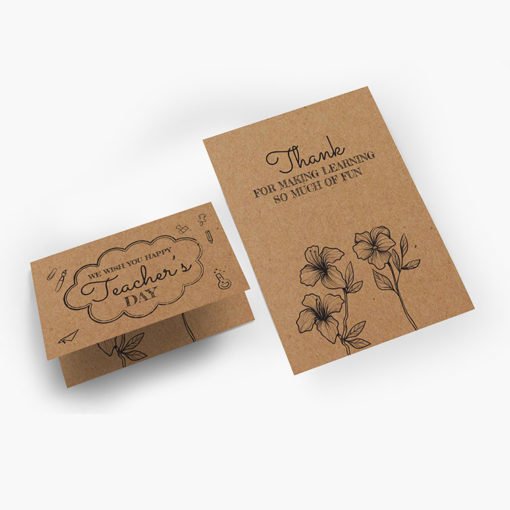 Brown Kraft Greeting Cards Flat | Brown Kraft Greeting Cards Flat Printing | Brown Kraft Thank You Greeting Cards Flat With Print Side Front & Back And Score Only In Half-Fold And Thick Brown Kraft Uncoated Paper Stock | Print Magic