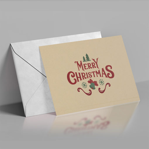 Flat Brown Kraft Greeting Cards | Upload your custom design on Thick Brown Kraft Uncoated paper Merry Christmas Greeting Cards | PrintMagic