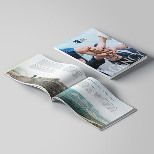 Custom Short Run Booklets | Business Corporate Horizontal Perfect Binding Booklets with Standard Gloss Paper Stock and UV Both Sides Coating | Print Magic