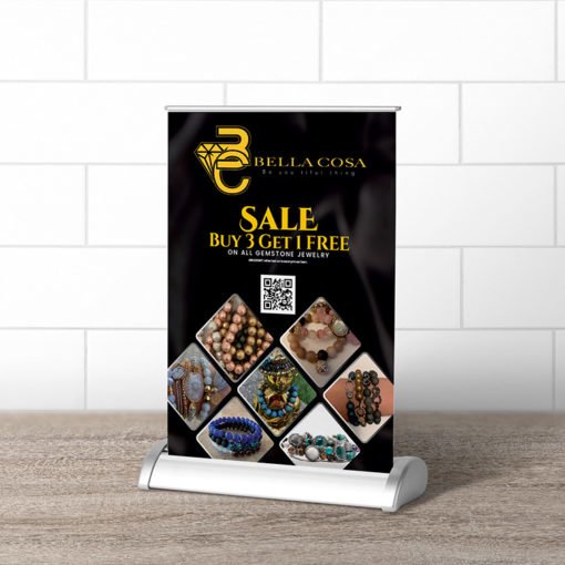Tabletop Banner Jewellery Fashion | Tabletop Mini Retractable Banners Printing | Double White Popup with UV - 0.36mm Material with Deluxe Retractable Banner 1-sided Banner Stand | Print Magic