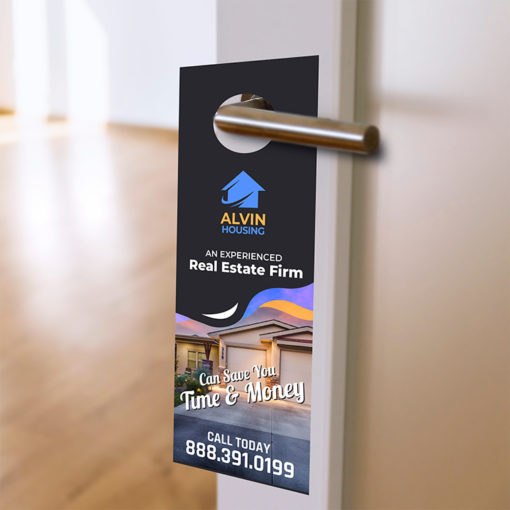 Real Estate Door Hangers | Real Estate Door Hangers with 3 die-cut options and add perforation at the botto and Standard, Premium paper stock with UV or Aqueous coating | Print Magic