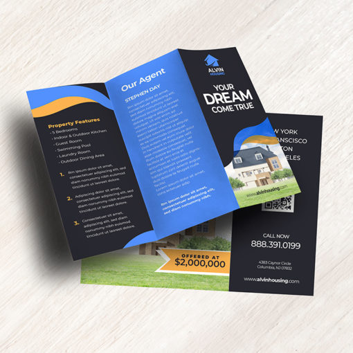 Real Estate Tri-Fold Brochure | Real Estate Tri-Fold Brochure with Durable, long-lasting UV coating and Brochure opens up like a gate on either side | Print Magic