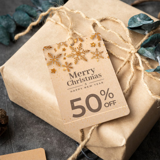 Brown Kraft Hang Tags Rounded Corner | Eco-friendly paper stock with a natural look And Light brown color with visible flecks of natural fibers | PrintMagic