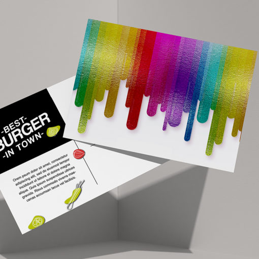 Custom AQUA-FOIL Postcards | Print Metallic Postcards for their versatility of use and Get full-color foils in any shade with gradients | PrintMagic