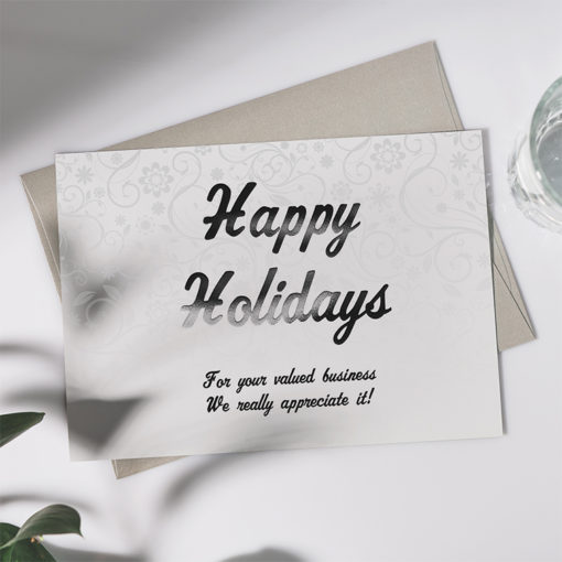 Black Foil Greeting Cards - Holiday Customer Greetings | Impressionable Premium Paper Stock - Foil Greeting Card Printing | PrintMagic