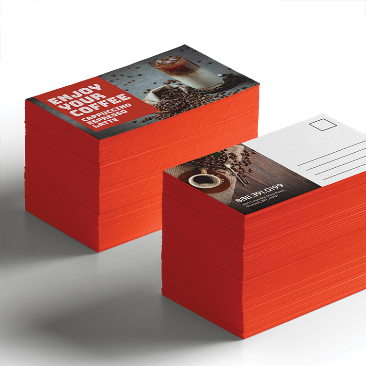 Mastering Print Marketing in Miami 2 Painted Edge Postcards Red Direct Mail EDDM Holiday Travel Promotion Marketing Brown Kraft Restaurant Real Estate Personalized Events