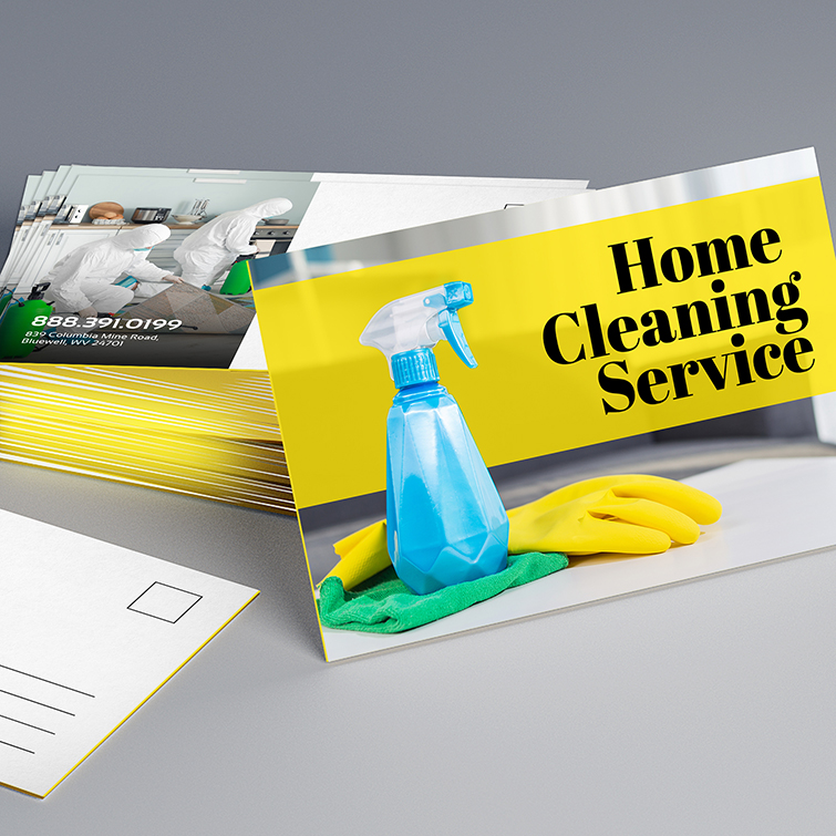 Painted Edge Postcards Yellow Direct Mail EDDM Holiday Travel Promotion Marketing Brown Kraft Restaurant Real Estate Personalized Events