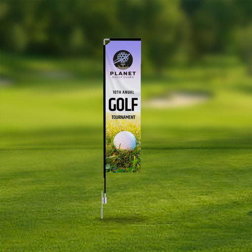 Golf Sport Rectangle Flags with Ground Stake printed on durable Polyester fabric. Retail outlets, Educational, restaurants, real estate agencies | Printmagic