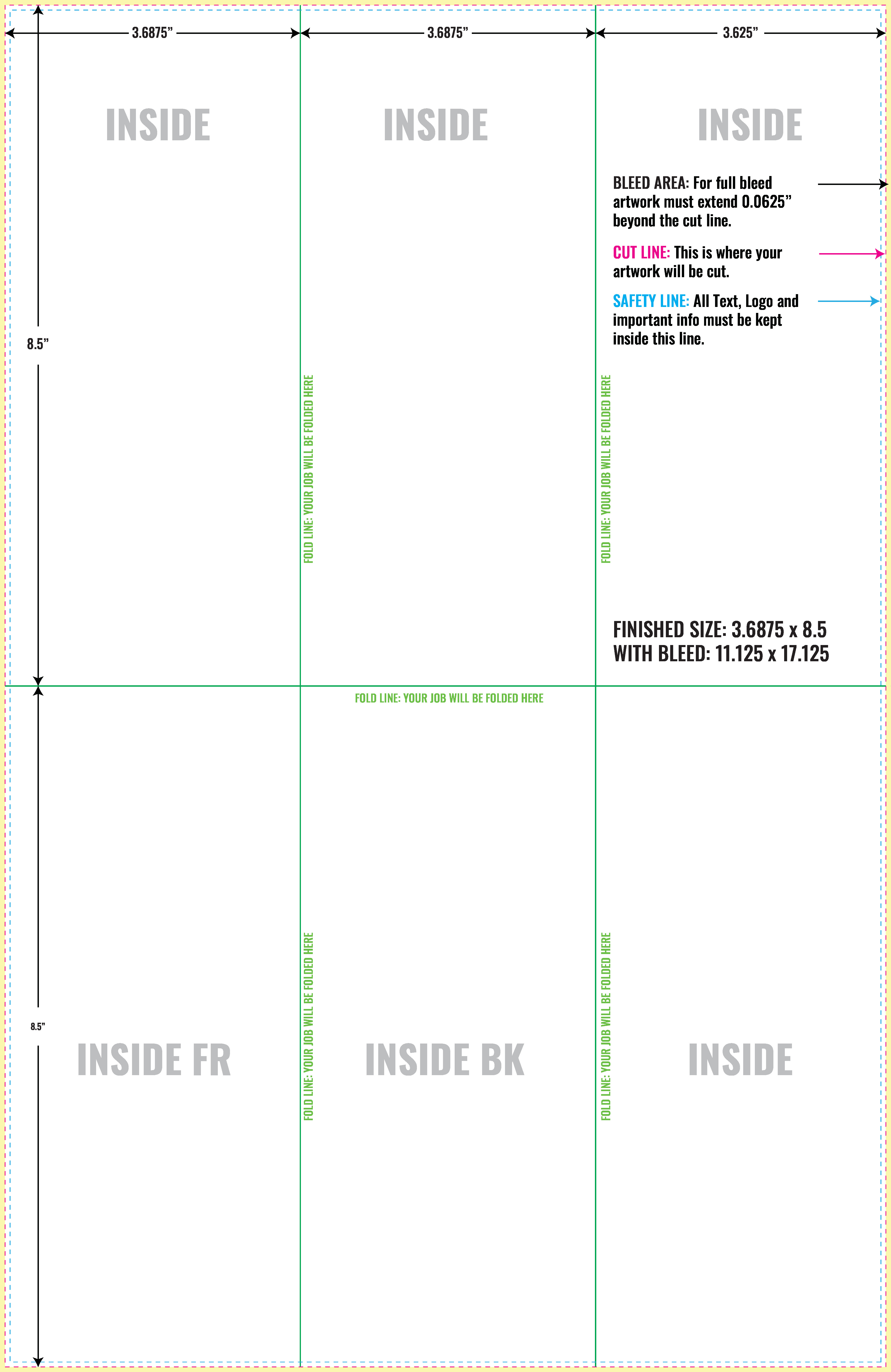 tri fold fold brochure measurements