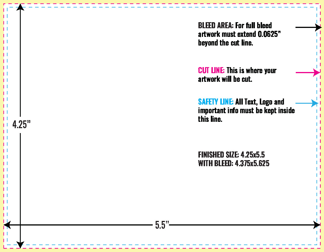 Print Layout Templates 4.25" x 5.5" Menus Horizontal