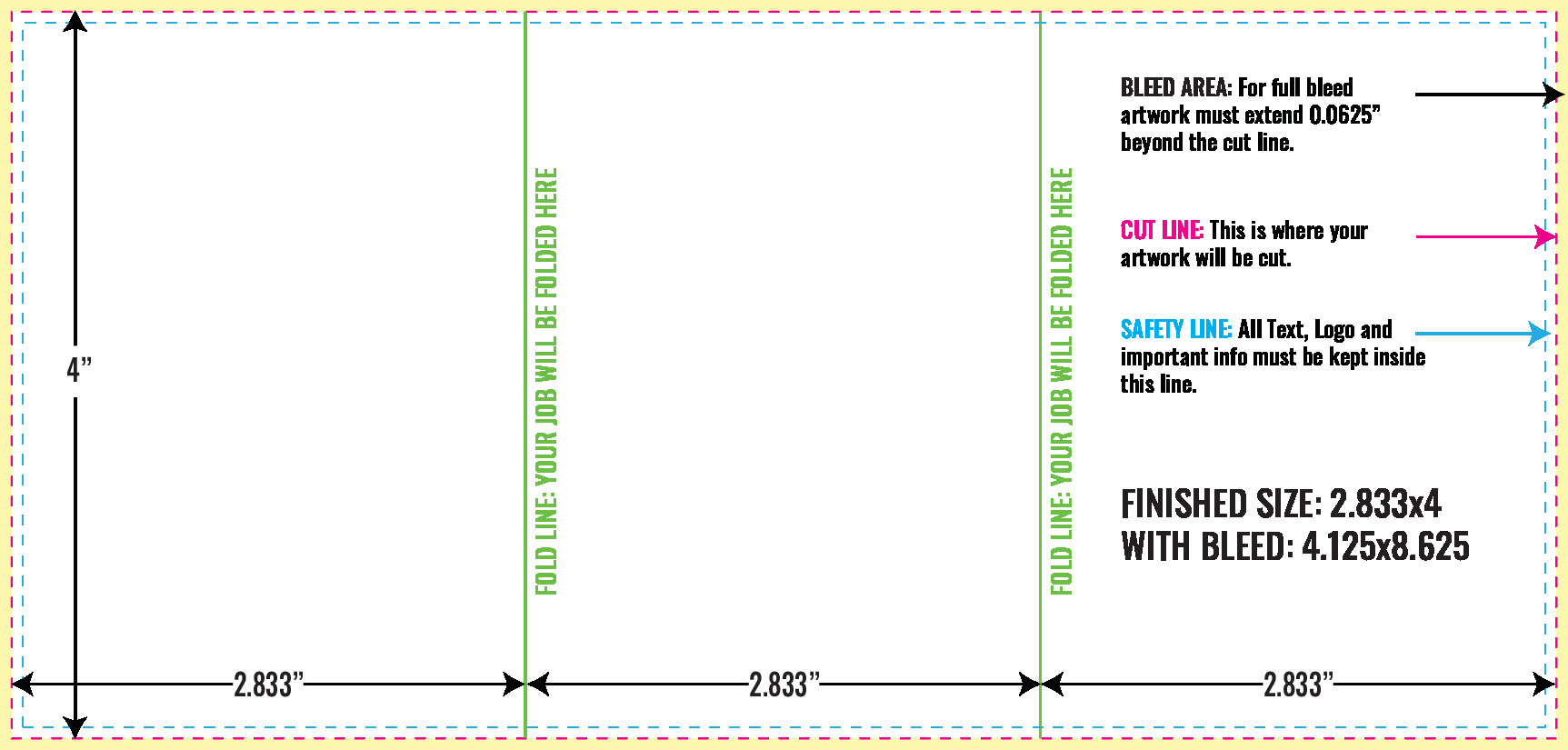 Print Layout Templates 4" x 8.5" Menus Vertical